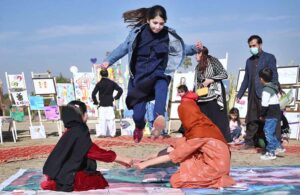 Child Protection Specialist UNICEF Muhammad Sohail visiting painting stall during the closing ceremony of PDA Food & Culture Family Festival with the support of UNICEF at Regi Model Town Park