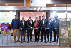 Chief Guests Mr. Surashete Boontinand Royal Thai Consul General along with Managing Director Azeem Qureashi and along with others cutting the Ribbon to inauguration Legend Hotels & Resorts Pavilion during the Pakistan Travel Mart (PTM) 2025 at Expo Center