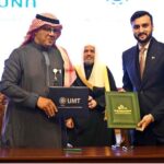 Secretary General of the Muslim World League, Sheikh Dr. Mohammed bin Abdulkarim al-Issa, witnesses Signing of International Partnership Agreements between Chairman and President of UMT Ibrahim Hasan Murad with General Manager of the Union of News Agencies of the Organization of Islamic Cooperation, Muhammad Al Yami during Closing ceremony of the International Conference Girls Education at Jinnah convention Centre