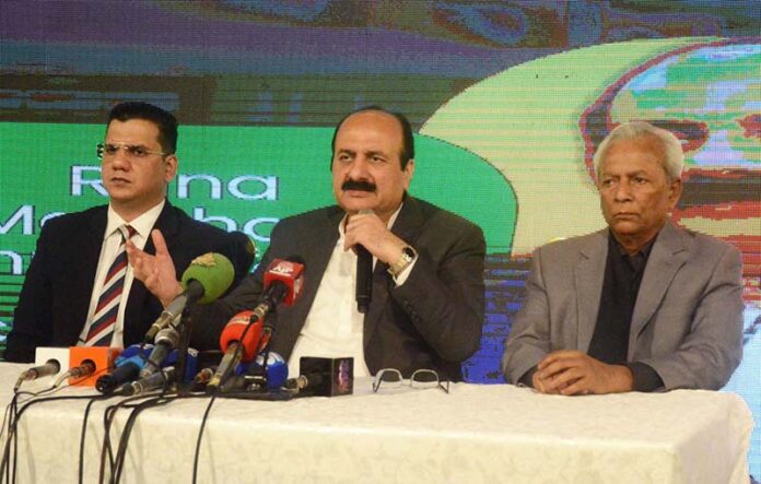 Chairman Prime Minister Youth Program, Rana Mashhood Ahmed Khan address a press conference at a program of National Youth Council (NYC) Sindh