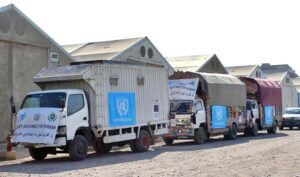 The convoy of 11 trucks loaded with relief goods dispatched by Pakistan National Disaster Management Authority (NDMA), in collaboration with UN agencies to Kurram District.