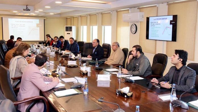 Federal Minister for Finance and Revenue Senator Muhammad Aurangzeb chairing a meeting of the Cabinet Committee on State-Owned Enterprises (CCoSOEs) at the Finance Division