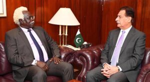 Speaker National Assembly Sardar Ayaz Sadiq in a meeting with Parliamentary delegation of South Sudan led by Deputy Speaker Transitional National Legislative Assembly of South Sudan Mr. Kornelio Kon Ngu Akuck at Parliament House.