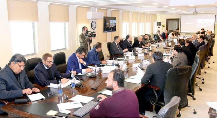 Federal Minister for Finance and Revenue, Senator Muhammad Aurangzeb, chairing a meeting of the Economic Coordination Committee (ECC) of the Cabinet at the Finance Division