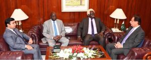 Speaker National Assembly Sardar Ayaz Sadiq in a meeting with Parliamentary delegation of South Sudan led by Deputy Speaker Transitional National Legislative Assembly of South Sudan Mr. Kornelio Kon Ngu Akuck at Parliament House.