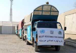 The convoy of 11 trucks loaded with relief goods dispatched by Pakistan National Disaster Management Authority (NDMA), in collaboration with UN agencies to Kurram District.