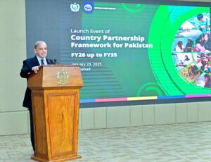 Prime Minister Muhammad Shehbaz Sharif addresses the launching ceremony of World Bank's Country Partnership Framework for Pakistan