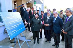 Prime Minister Muhammad Shehbaz Sharif receives briefing regarding the Faceless Customs Assessment System at South Asia Pakistan Terminal