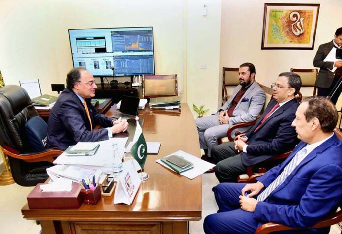 Federal Minister for Finance and Revenue Senator Muhammad Aurangzeb holds a meeting with Yousaf Hussain, President of the Overseas Investors Chamber of Commerce & Industry (OICCI), who called on the Minister at Finance Division