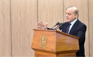 Prime Minister Muhammad Shehbaz Sharif addresses the launching ceremony of World Bank's Country Partnership Framework for Pakistan
