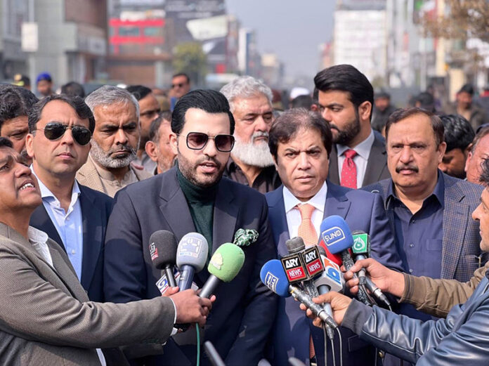 Barrister Danyal Chaudhry, Parliamentary Secretary for Information and Broadcasting talking to media