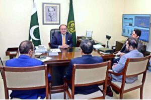 Federal Minister for Finance and Revenue Senator Muhammad Aurangzeb holds a meeting with Yousaf Hussain, President of the Overseas Investors Chamber of Commerce & Industry (OICCI), who called on the Minister at Finance Division