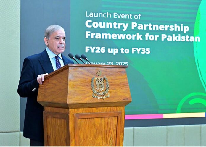 Prime Minister Muhammad Shehbaz Sharif addresses the launching ceremony of World Bank's Country Partnership Framework for Pakistan