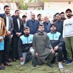 Defense Minister Khawaja Muhammad Asif and Interior Minister & Chairman PCB Mohsin Naqvi in a group photo with winning Sialkot cricket team of Quaid-e-Azam Trophy 2024-25