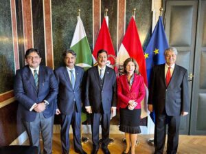 High level parliamentary delegation from Pakistan led by Chairman Senate, Syed Yousaf Raza Gilani in a group photo with Ms. Andrea Eder-Gitschthaler, The President of the Federal Council Of Austria