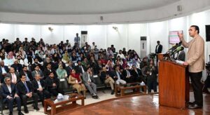 Chairman Pakistan Peoples Party Bilawal Bhutto Zardari addressing during the launch ceremony of the report on the lowest level of child mortality rate in government hospitals of Sindh organized by PALISI at Dr. Ruth Pfau Civil Hospital.