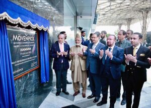 Prime Minister Muhammad Shehbaz Sharif inaugurating an International Hotel.