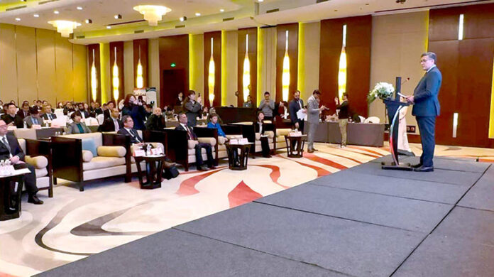 Ambassador of Pakistan to China H.E. Mr. Khalil Hashmi addressing B2B matchmaking meeting on Medical and Surgical equipment Industry hosted by the Embassy of Pakistan in Beijing