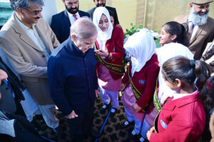 Prime Minister Muhammad Shehbaz Sharif interacts with the students of Daanish School, Punjab
