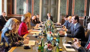 High level parliamentary delegation from Pakistan led by Chairman Senate, Syed Yousaf Raza Gilani in a bilateral meeting with Ms. Andrea Eder-Gitschthaler, the President of the Federal Council Austria