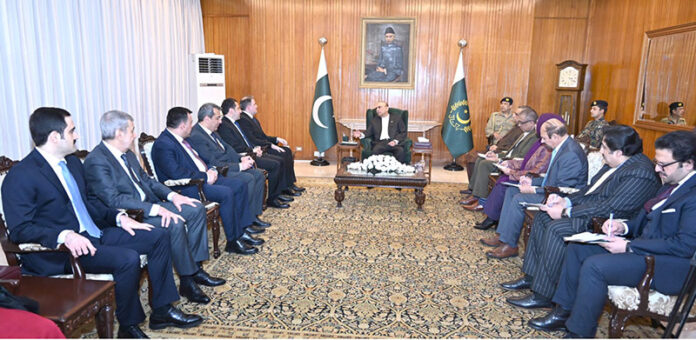 Minister of Defence Industry of Azerbaijan, Vugar Mustafayev, along with his delegation call on President Asif Ali Zardari, at Aiwan-e-Sadr
