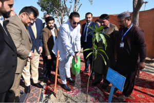 Chairman Pakistan People’s Party, Bilawal Bhutto Zardari plants a tree during the 28th annual Convocation ceremony of Mehran University of Engineering and Technology Jamshoro