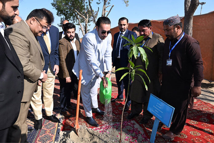 Chairman Pakistan People’s Party, Bilawal Bhutto Zardari plants a tree during the 28th annual Convocation ceremony of Mehran University of Engineering and Technology Jamshoro