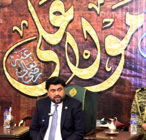 Governor Sindh, Kamran Khan Tessori, addressing the media following the celebration of Hazrat Ali's (RA) birth anniversary at the Governor House.