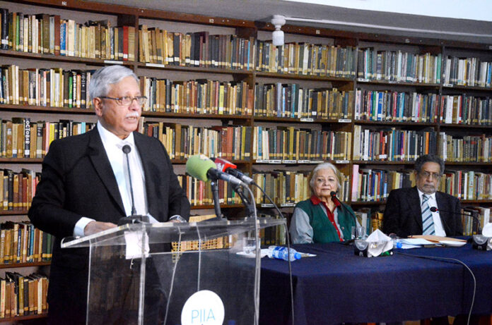 Advisor Development National Command Authority Lt Gen (R) Khalid Ahmed Kidwai addressing a seminar at Pakistan Institute of International Affairs Karachi