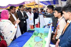 Deputy Commissioner Dr. Sharjeel Noor Channa along with Director Schools Education (E.S&H.S) Larkana Region Syed Safdar Ali Shah and other visiting different stalls after inaugurating the Steam Exhibition Science, Technology, Engineering, Arts & Mathematics at Govt. Pilot Higher Secondary School