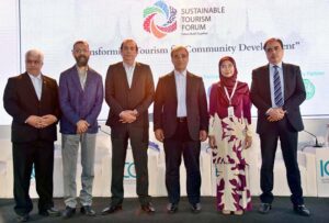 Secretary Islamic Chamber of Commerce & Development (ICCD) Yousef Hassan Khalawi addressing, during opening ceremony during the Sustainable Tourism Forum Organized by ICCD and FPCCI at a local hotel