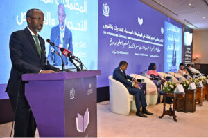 Minister of Education, Culture, and Higher Education, Federal Republic of Somalia, Mr. Farah Sheikh Abdulkadir speaking on the theme "Ministerial Session on Basic and Higher Education from Participating Countries," during the International Conference on Girls' Education 2025 at a local hotel