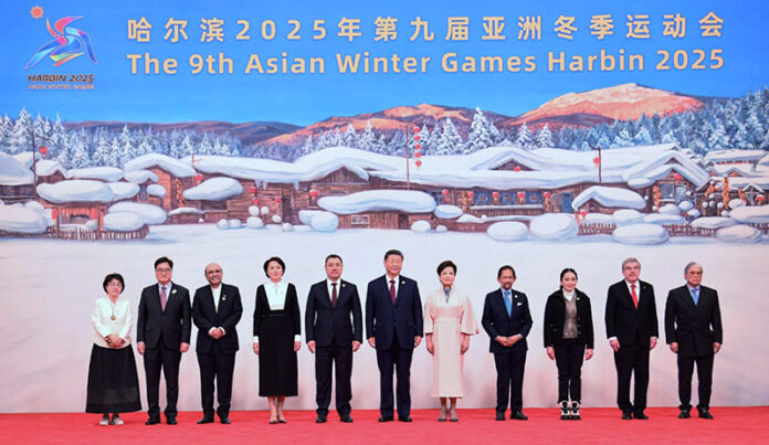 President Asif Ali Zardari in a group photo with the Heads of States/Governments attending the Opening Ceremony of the 9th Asian Winter Games 2025