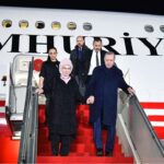 President of Turkiye, Recep Tayyip Erdogan and First Lady of Turkiye Mrs. Emine Erdogan arriving at Nur Khan Airbase