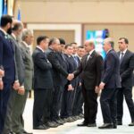 Prime Minister Muhammad Shehbaz Sharif and President of Uzbekistan H.E. Shavkat Mirziyoyev introducing their respective delegations at the official welcoming ceremony held at Congress Centre Tashkent