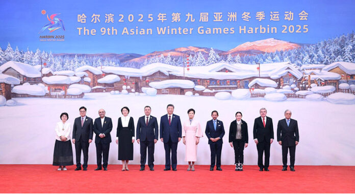 President Asif Ali Zardari in a group photo with the Heads of States/Governments attending the Opening Ceremony of the 9th Asian Winter Games 2025