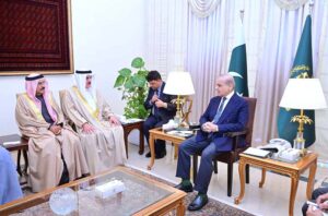 H.E. Ahmed bin Salman Al-Musallam, Speaker of the Council of Representatives of Bahrain calls on Prime Minister Muhammad Shehbaz Sharif.