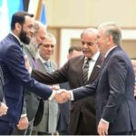 Prime Minister Muhammad Shehbaz Sharif and President of Uzbekistan H.E. Shavkat Mirziyoyev introducing their respective delegations at the official welcoming ceremony held at Congress Centre Tashkent