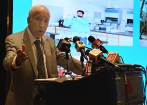 Federal Minister for Maritime Affairs Qaiser Ahmed Sheikh addressing a Workshop on "National Maritime Policy-2025" organized by Ministry of Maritime affairs.