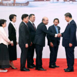 Chinese President Xi Jing Ping welcoming President Asif Ali Zardari, along with others heads of states/governments upon their arrival, at the state banquet before the opening ceremony of the 9th Asian Winter Games 2025