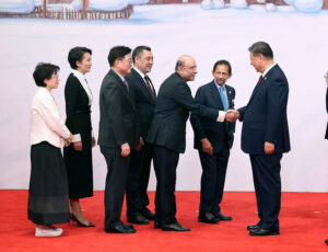 Chinese President Xi Jing Ping welcoming President Asif Ali Zardari, along with others heads of states/governments upon their arrival, at the state banquet before the opening ceremony of the 9th Asian Winter Games 2025