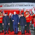President Asif Ali Zardari accompanied by Prime Minister Muhammad Shehbaz Sharif welcoming the Turkish President Recep Tayyip Erdogan at Nur Khan Airbase