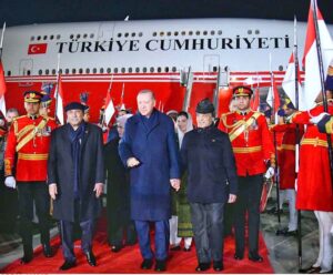 President Asif Ali Zardari accompanied by Prime Minister Muhammad Shehbaz Sharif welcoming the Turkish President Recep Tayyip Erdogan at Nur Khan Airbase