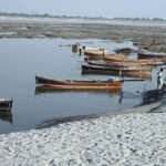 A view of large number of boats parked at Indus river