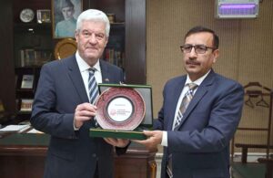 Managing Director Associated Press of Pakistan Muhammad Asim Khichi meeting with Frederico Silva, Ambassador of Portugal during his visit to APP Headquarters.