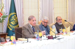 Prime Minister Muhammad Shehbaz Sharif addresses a breakfast session with the newly inducted members of the Federal Cabinet.