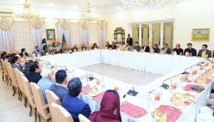 Prime Minister Muhammad Shehbaz Sharif addresses a breakfast session with the newly inducted members of the Federal Cabinet.