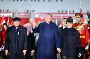 President Asif Ali Zardari and Prime Minister Muhammad Shehbaz Sharif receive the President of Turkiye H.E. Recep Tayyip Erdogan upon his arrival for his two day official visit of Pakistan