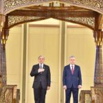 Prime Minister Muhammad Shehbaz Sharif being presented a Guard of Honor at Congress Centre Tashkent