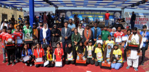 Director Sports Imdad Ali Abro in a group photograph with Players who received prizes during Sindh Darya Games 2025 organized by sports and youth affair department at bank of Indus River
